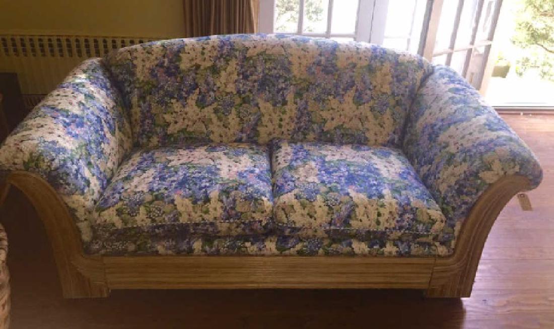 Mid-Century 2 Seat Rattan Sofa w Designer Fabric (1 of 6)