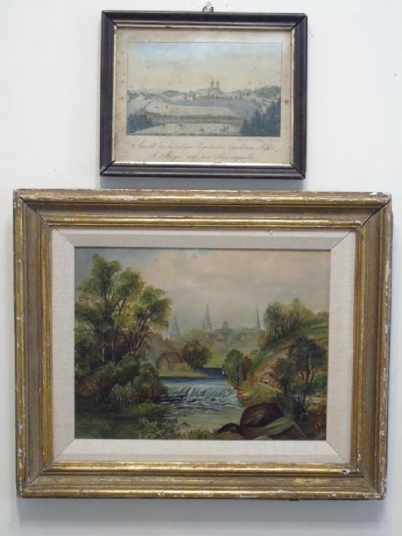 2 Antique Cityscapes 18th C Print & 19 C Painting (1 of 6)