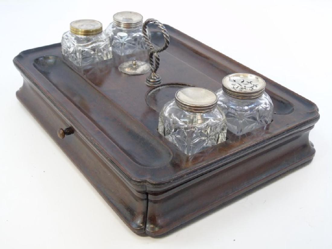 18th Century Antique Inkstand w Sterling Pot Tops (1 of 4)