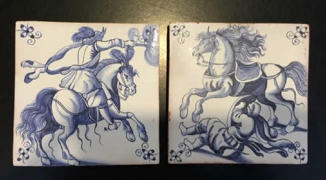 Pair of Antique Delft Blue & White Painted Tiles (1 of 3)