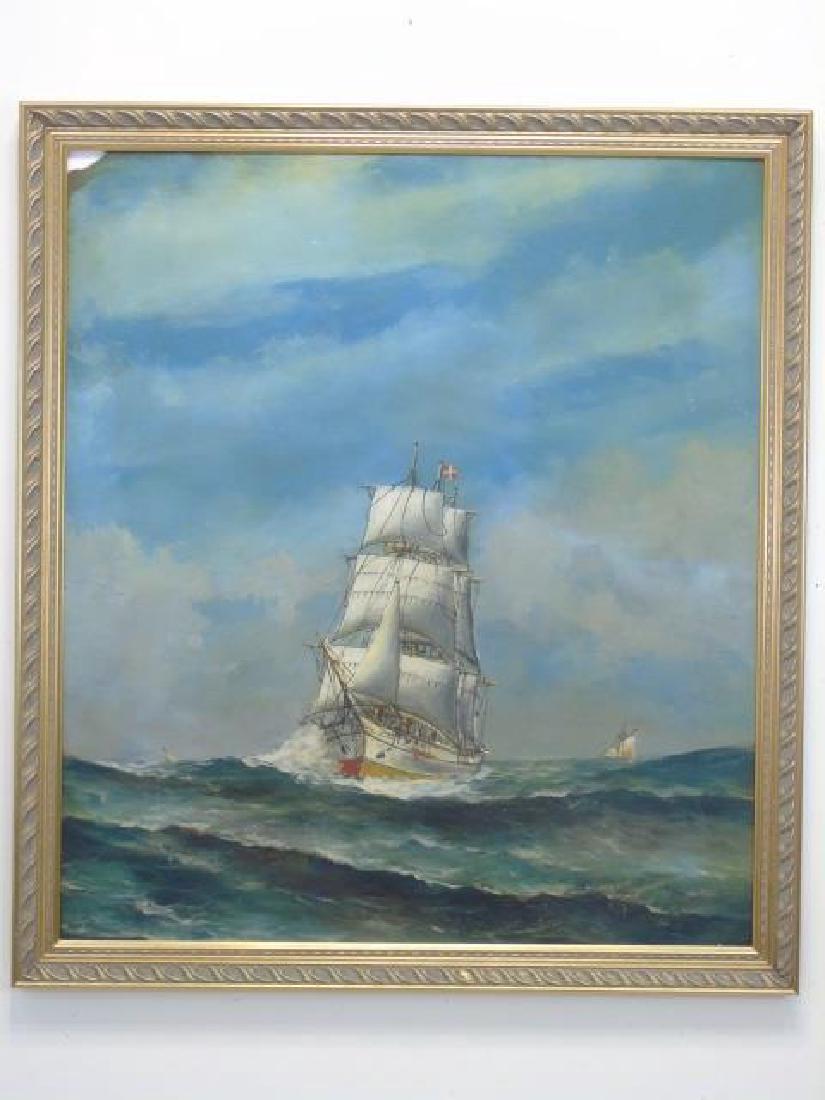 Antique Oil Painting of a Marine Schooner at Sea (1 of 2)