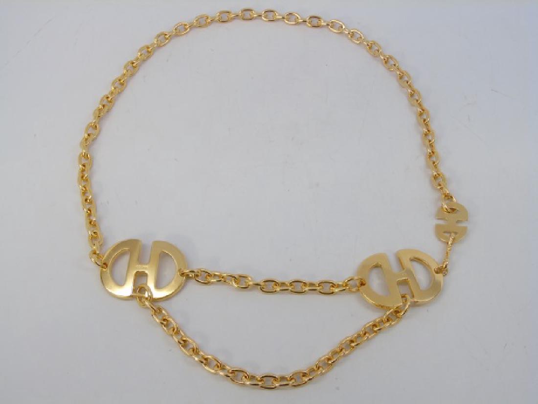 Celine Chunky Gilt Gold Belt with Logo Stations: Celine Chunky Gilt Gold Belt with Logo Stations. Celine chunky gilt gold belt (can also be used as neckalce). Signed "Celine" and measures 35.25 inches in legnth.