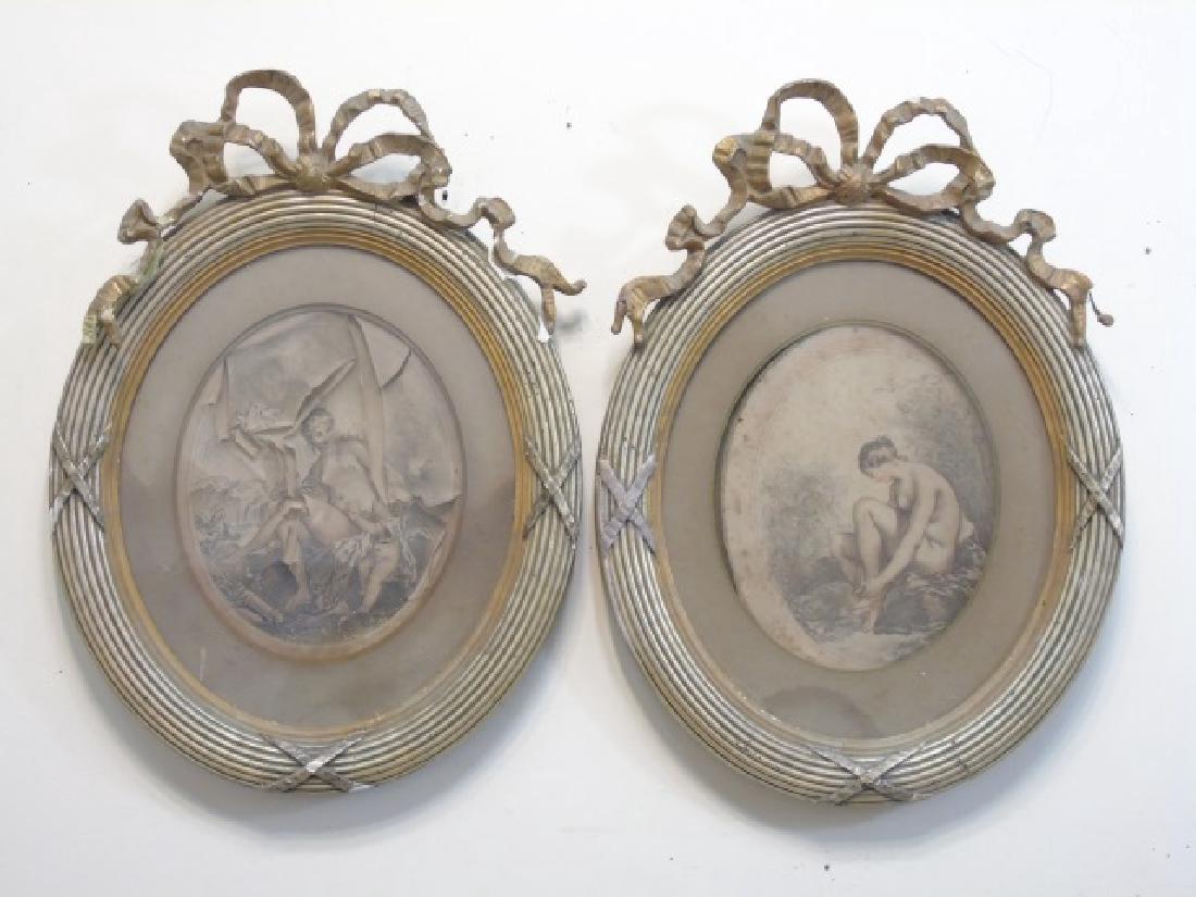 Pair Antique Classical Oval Frames w 19th C Glass (1 of 3)