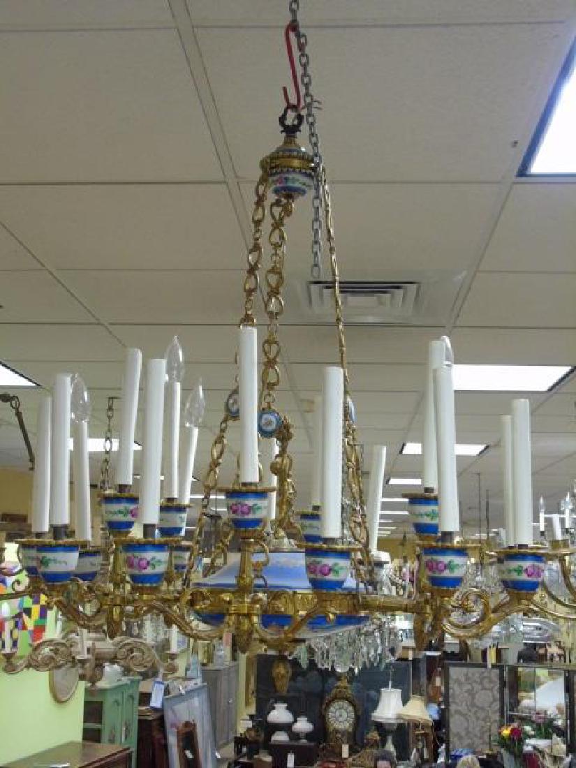 Ornate Sevres Style Enamel & Bronze 18 Light Chandelier (1 of 3)