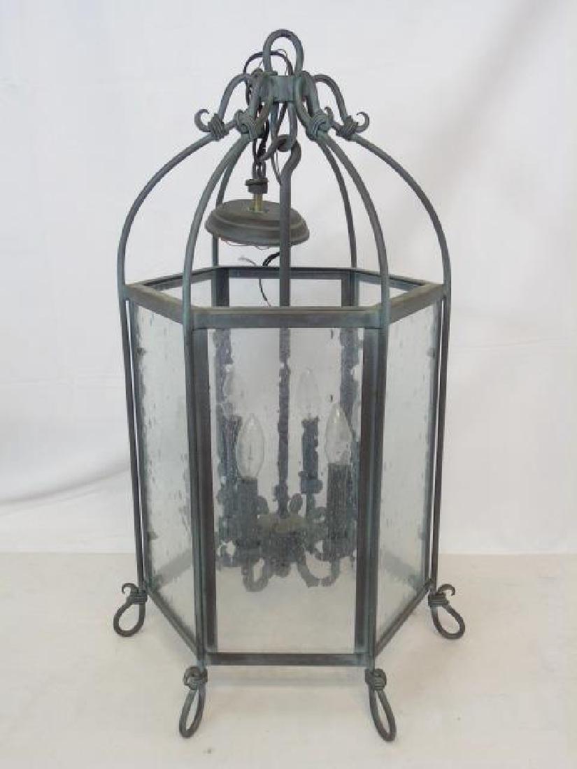 Contemporary Iron & Glass Lantern Chandelier (1 of 4)