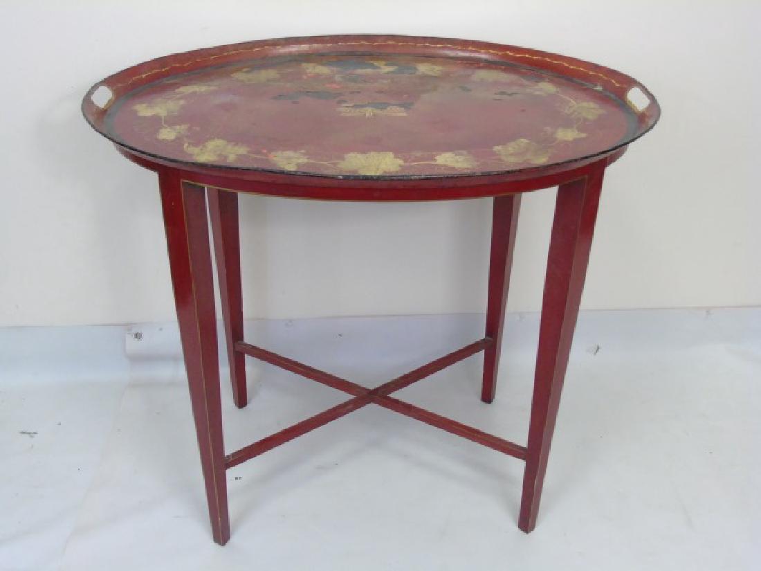 Antique American Tole Metal Tray on Table Base (1 of 3)