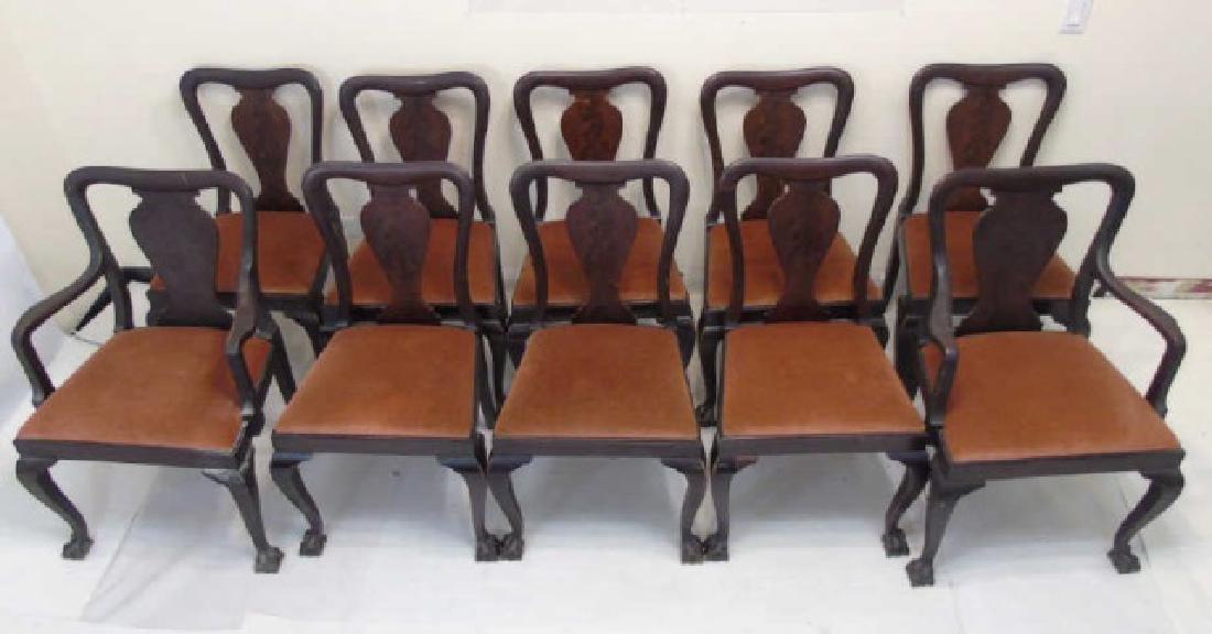 Set of 10 Antique Mahogany Dining Chairs Claw Feet