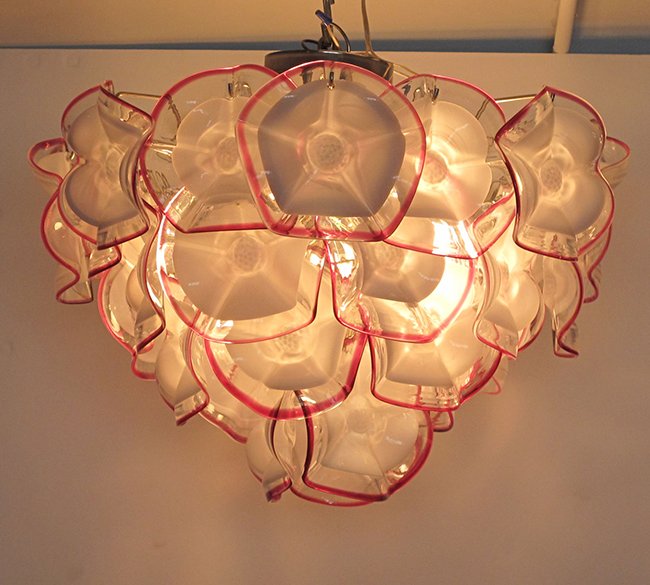 Murano Flower Chandelier: Murano Flower Chandelier with star images when illuminated ca. 1970 Height (Inches): 18 Width (Inches): 24