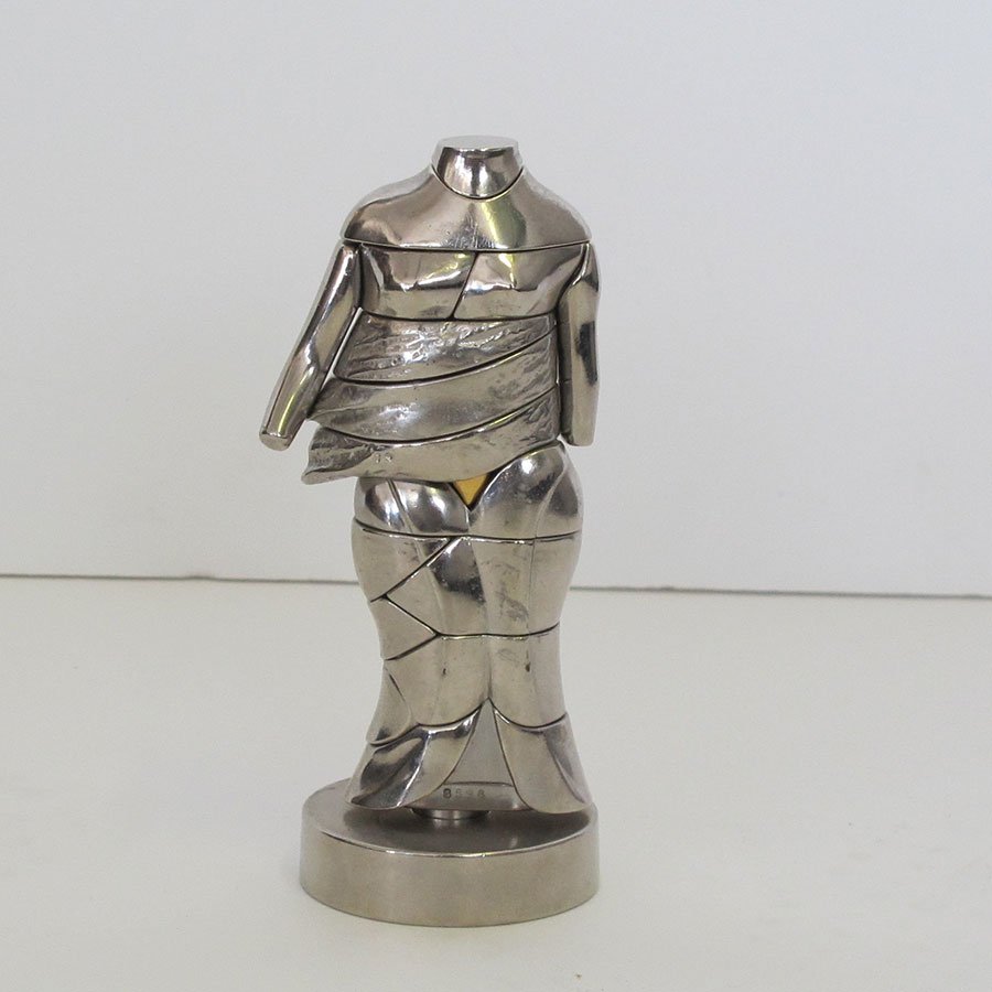 Chrome Berrocal Puzzle Sculpture: Chrome Berocal Puzzle Sculpture ca. 1975; signed Height (Inches): 6 Width (Inches): 2.75