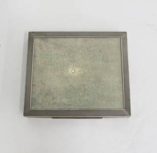 Shagreen & Bronze Box: Silvered Bronze box with wood liner - Shagreen panel on lid Height (Inches): 1.25 Width (Inches): 8 Depth (Inches): 7