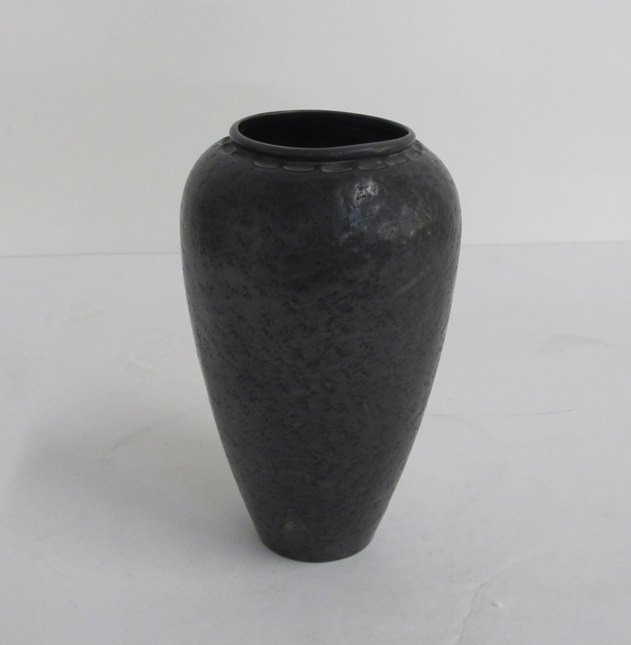 Jean Dunand decorated Bronze Vase with Pewter overlay: SIGNED Jean Dunand decorated bronze Vase Height: 10.50 Width: 5.50
