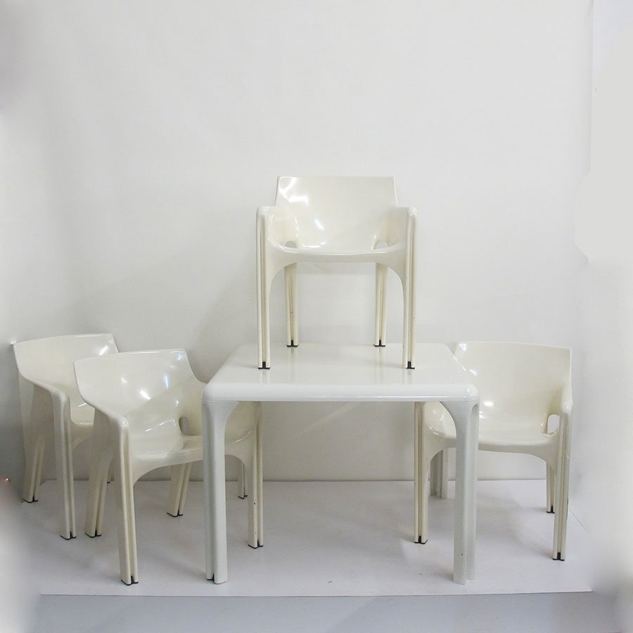 SIGNED Castiglioni Dining set: Signed 1970s Castiglione dining set - table and 4 chairs Height: 28.50 Width: 38.00 Depth: 38.00