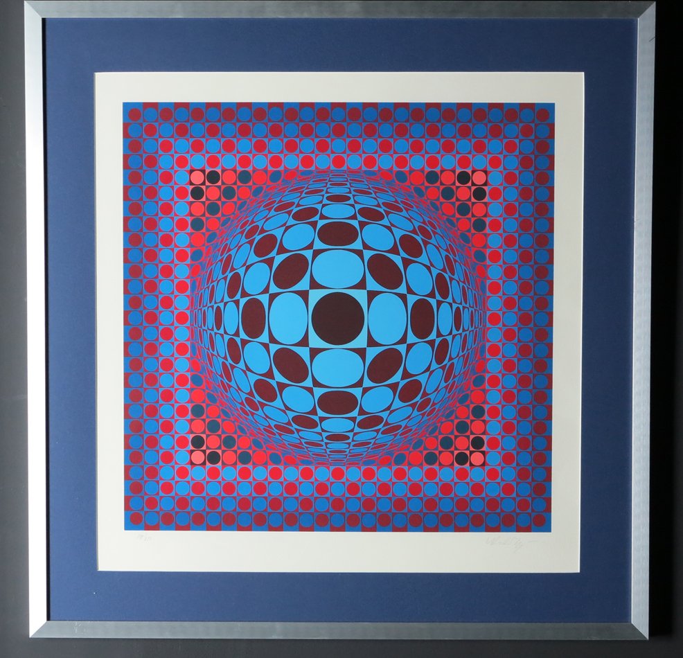 Victor Vasarely signed and numbered lithograph: Signed and numbered Victior Vasarely lithograph - 168/250 Height: frame 34, lth 26.5 Width: frame 33.25, lith 26 Depth: frame .75
