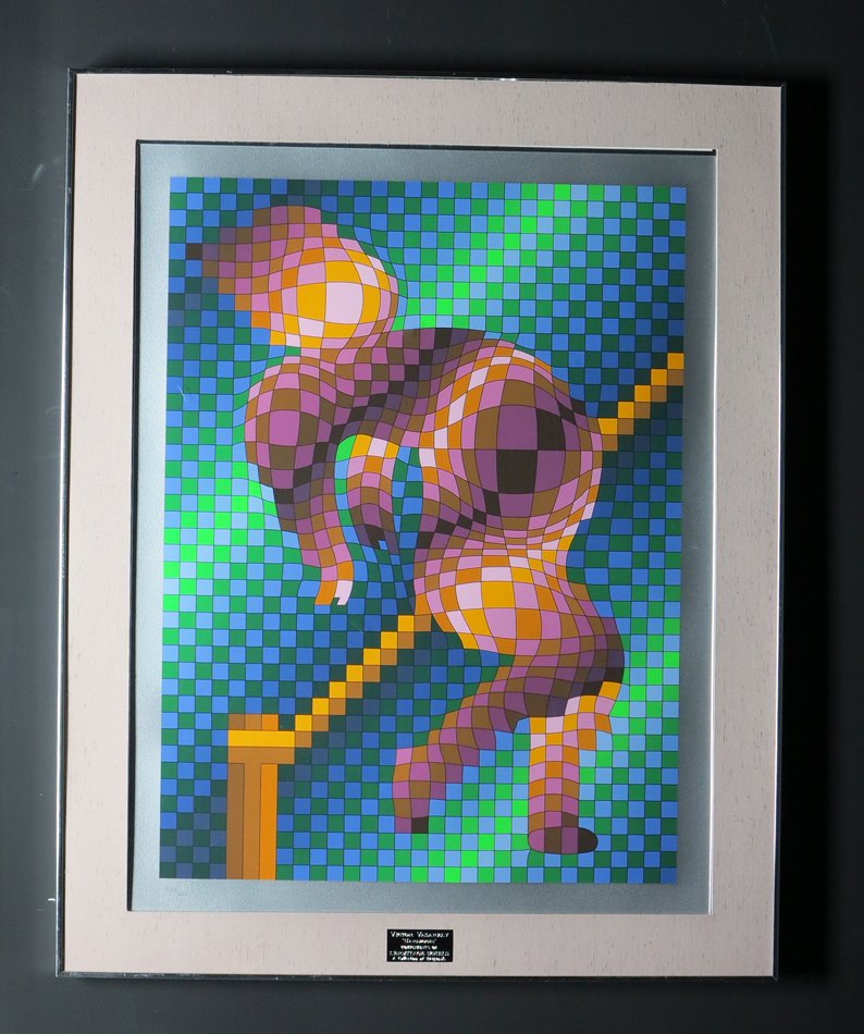 Victor Vasarely signed and numbered lithograph: Signed and numbered Victior Vasarely lithograph - 42/200 - Op art - "Harlequin" Height: frame 41, lith 34.5 Width: frame 33, lith 26 Depth: frame .75