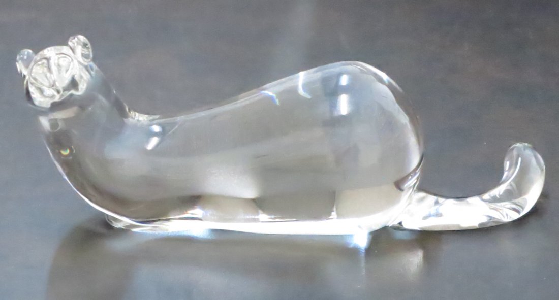 Seated signed Steuben Mink figure: Signed Steuben crystal mink Height: 3.5 Width: 9