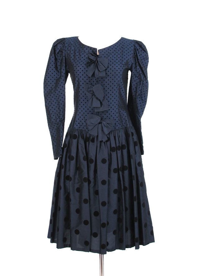 Louis Feraud Polka Dot Silk Cocktail Dress: Navy blue & white silk polka dot dress size US 6