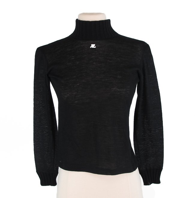 Courreges Black Turtle Neck Sweater 1970s: Fine 100% virgin wool approx size small