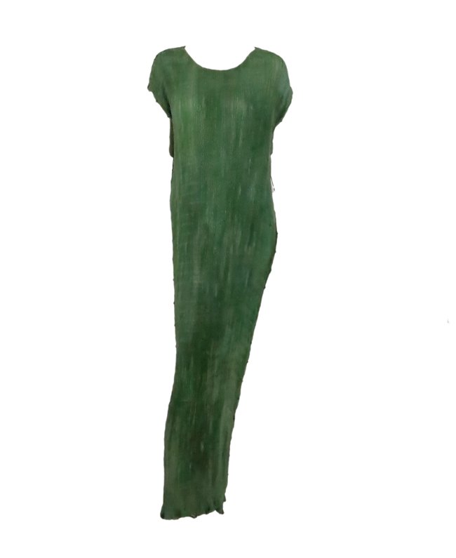 Venetia Studium Fortuny Delphos Sea Green Pleated Gown: Long silk pleated gown with Venetian glass beads and silk cord unlined OS labeled Venetia Studium