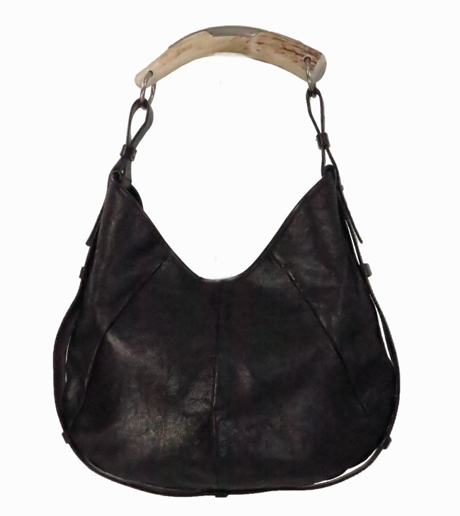 Yves St Laurent black Mombasa horn handle handbag: Black leather handbag with silver mounted horn handle