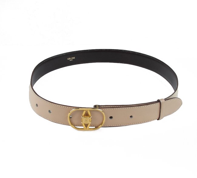 Celine Ivory Leather Belt: Cream leather belt with gold logo buckle