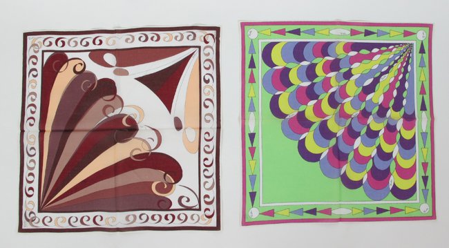 Pucci Two Cotton Pocket Squares: Printed cotton scarves 17â€ x 17â€