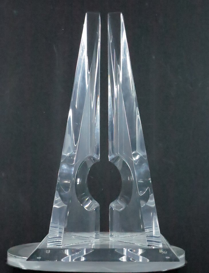 Hivo Van Teal Lucite Pyramid: Modern, lucite, signed "Hivo Van Teal", abstracted pyramidal form, bottle glass stand 24xx