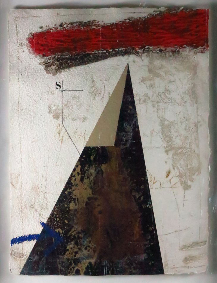 Pencil Signed James Coignard lithograpgh: 20th century school, untitled abstract form, with letters, signed Coignard lower right, embrossed paper print, shadow box frame 29x27x