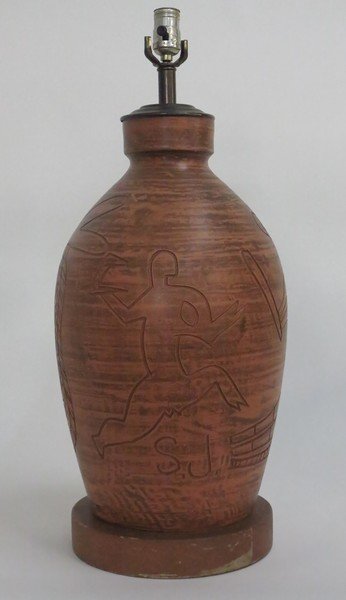 Terra Cotta Lamp base abstract design (1 of 4)