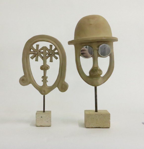 Pair Bennington Pottery Lady & Man Heads (1 of 4)