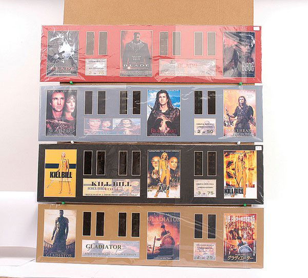 Gladiator, 6 x original film cells with 4 Prints: Gladiator, 6 x original film cells complete with 4 Prints, this being No.2 of only 75, another but Braveheart, No.2 of only 50, Kill Bill, No.3 of only 75 and Blade, No.2 of only 75 - all are Mint - s