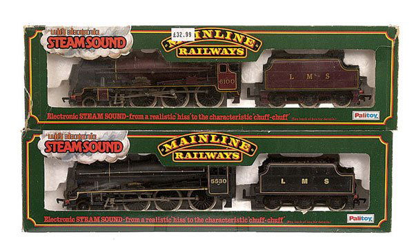 Mainline - 2 x 4-6-0 LMS Steam Locos: OO Gauge Mainline a pair of 4-6-0 LMS Steam Locos complete with Electronic Steam Sound (1) 37082 black Patriot Class No.5530 "Sir Frank Ree", 37080 maroon Royal Scot Class No.6100 "Royal Scot", condit