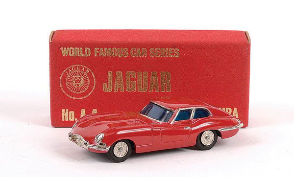 バンダイ ブリキ【XK-E ジャガー XK-E レッド】フリクション 50's Bandai Jaguar XKE E type Tin Toy Japan Friction Car Vtg