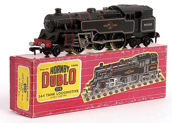 Hornby Dublo 2-rail 2218 2-6-4 Tank Loco No80033: Hornby Dublo 2-rail 2218 2-6-4 BR black Standard Class 4 Tank Loco No.80033 complete with instruction booklet dated 12/60, condition Excellent Plus to Near Mint in Good to Good Plus box with some scuf