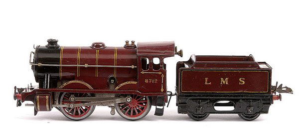 Hornby O Gauge No1 Loco & Tender 8712 Clockwork.: Hornby O Gauge No.1 Special 0-4-0 Loco and Tender LMS maroon No.8712, Clockwork. Good to Good Plus.