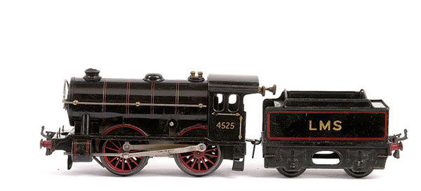 Hornby O Gauge No.1 Special 0-4-0 Loco No.4525: Hornby O Gauge No.1 Special 0-4-0 Loco and Tender LMS black No.4525, Clockwork. Good to Good Plus.