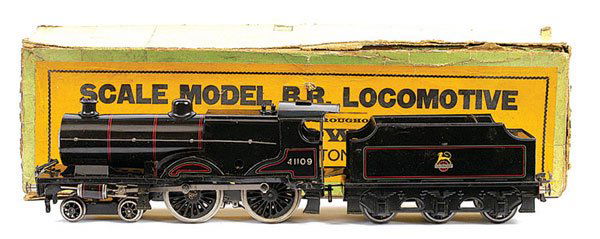 Bassett-Lowke O Gauge Loco and Tender Compound: Bassett-Lowke O Gauge 4-4-0 Loco and Tender "Compound" BR black No.41109, 3-rail Electric. Good to Good Plus contained in a BR Compound Electric box. Box Fair.