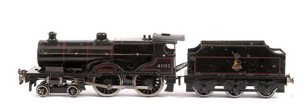 Bassett-Lowke O Gauge Loco and Tender Compound: Bassett-Lowke O Gauge 4-4-0 Loco and Tender "Compound" BR black No.41109, 12v DC Electric. Good.