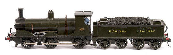 Kitbuilt 0-6-0 Loco & Tender Highland Railway: Kitbuilt 0-6-0 Loco and Tender Highland Railway green No.136, 2-rail Electric. Finished in green overall with Highland Railway and running number to cabsides and Highland Railway to tender sides. Over