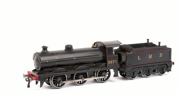 Bassett-Lowke O Gauge 0-6-0 Loco and Tender: Bassett-Lowke O Gauge 0-6-0 Loco and Tender LMS black No.3871, Clockwork. Loco and Tender have been repainted and lined. Fair.