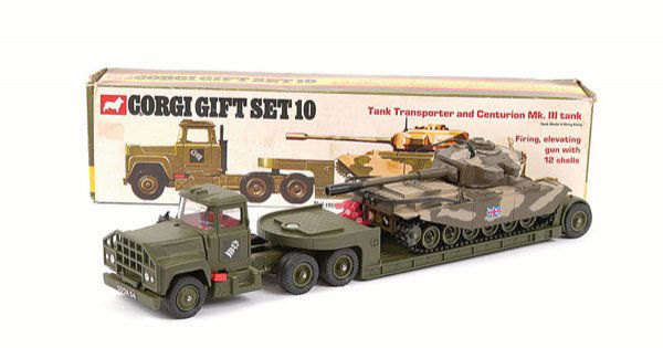 Corgi - No.GS10 Military Gift Set: Corgi - No.GS10 Military Gift Set comprising of Mack Low Loader with Centurion Tank - overall condition is generally Excellent Plus in Good all carded box with inner packing card.