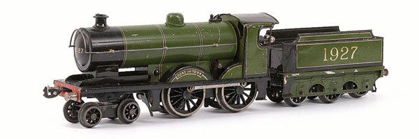 Bassett-Lowke 4-4-0 "Duke of York" No.1927: Bassett-Lowke O Gauge 4-4-0 Loco and Tender "Duke of York" green and black No.1927, Clockwork. Good.