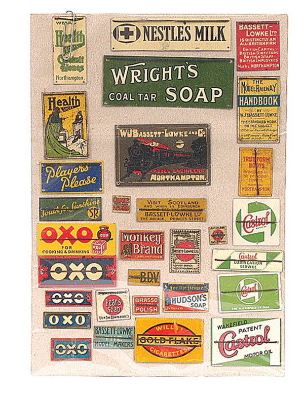 Bassett-Lowke Enamel Signs: Bassett-Lowke enamel signs, a quantity including Bassett-Lowke model maker engineers Northampton, Bassett-Lowke works Northampton, model railway handbook, Visit Scotland Bassett-Lowke Ltd and a number