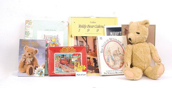 A Collection of Noddy, Steiff, Merrythought: Collection of Noddy, Steiff, Merrythought and Jane Hissey Old Bear items including, Spears Games Noddy Ring Game, 1960s, Excellent in Good (scuffed) box; Jane Hissey Old Bear, plus jointed Bear with t