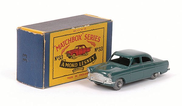 Matchbox Regular Wheels No.33a Ford Zodiac: Matchbox Regular Wheels No.33a Ford Zodiac - dark teal blue, metal wheels - Excellent Plus in Excellent type B Moko box (please note this is not the dark blue version of this model but is midway betwe