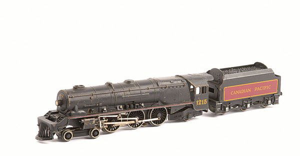 Hornby Dublo EDL2 4-6-2 Loco & Tender No.1215: Hornby Dublo 3-rail EDL2 (unboxed) 4-6-2 C.P.R. black Loco and Tender No.1215, conditions Fair to Good.