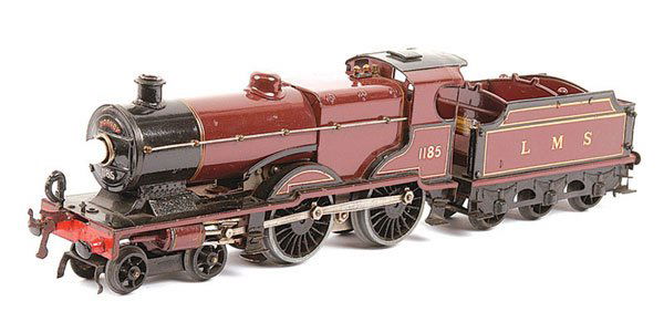 Hornby E220 4-4-0 "Compound" No.1185: Hornby O Gauge E220 4-4-0 Loco and Tender "Compound" LMS maroon No.1185, 20v Electric. Good Plus to Excellent.