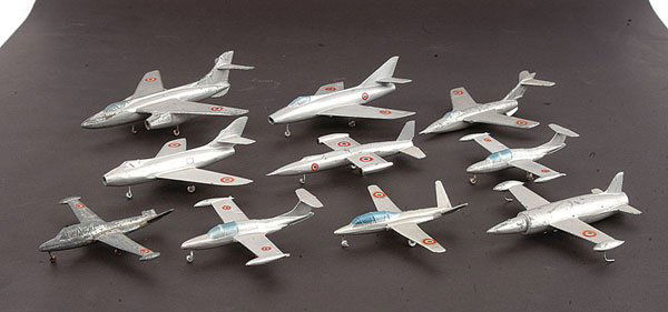 Solido - A Group of French Air Force Jets: Solido a group of French Air Force Jet Aircraft including - No.163 Mystere IV, No.167 Leduc 021, No.164 Fouga Magister (without wing tip tanks), No.178 Trident, 2 x No.182 Morane Saulnier Paris 760 an