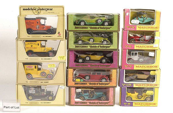 Matchbox MOY - A Group of Cars & Commercials: Matchbox Models of Yesteryear a mixed group of Cars & Commercials. To include No.Y10 Rolls Royce Silver Ghost, Y2 Prince Henry Vauxhall, No.Y2 Renault, No.Y12 Ford Model T Van "Colemans Mustard", No.Y