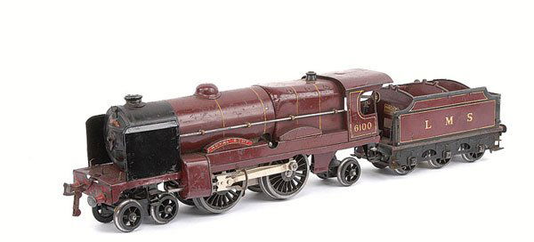 Hornby No.3C 4-4-2 "Royal Scot" No.6100: Hornby O Gauge No.3C 4-4-2 Loco and Tender LMS maroon "Royal Scot" No.6100, Clockwork. Fair to Good.