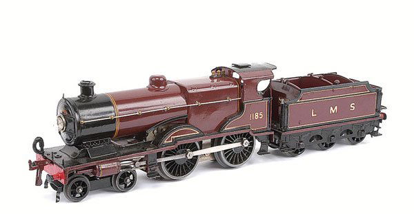 Hornby E220 4-4-0 "Compound" No.1185: Hornby O Gauge E220 4-4-0 Loco and Tender LMS maroon "Compound" No.1185, 20v Electric. Good to Good Plus.